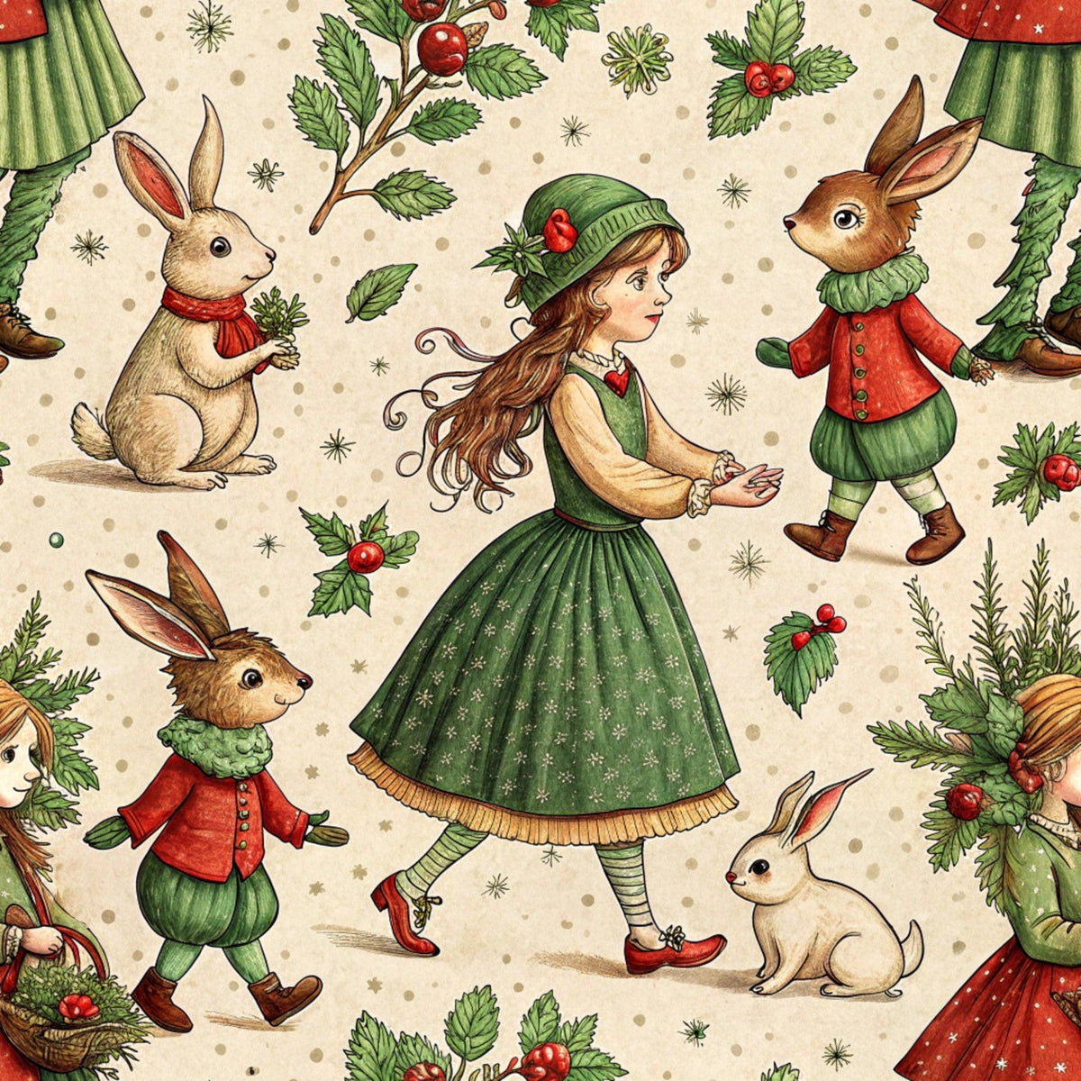 Yuletide Hare Pattern 30 Fleece Fabric