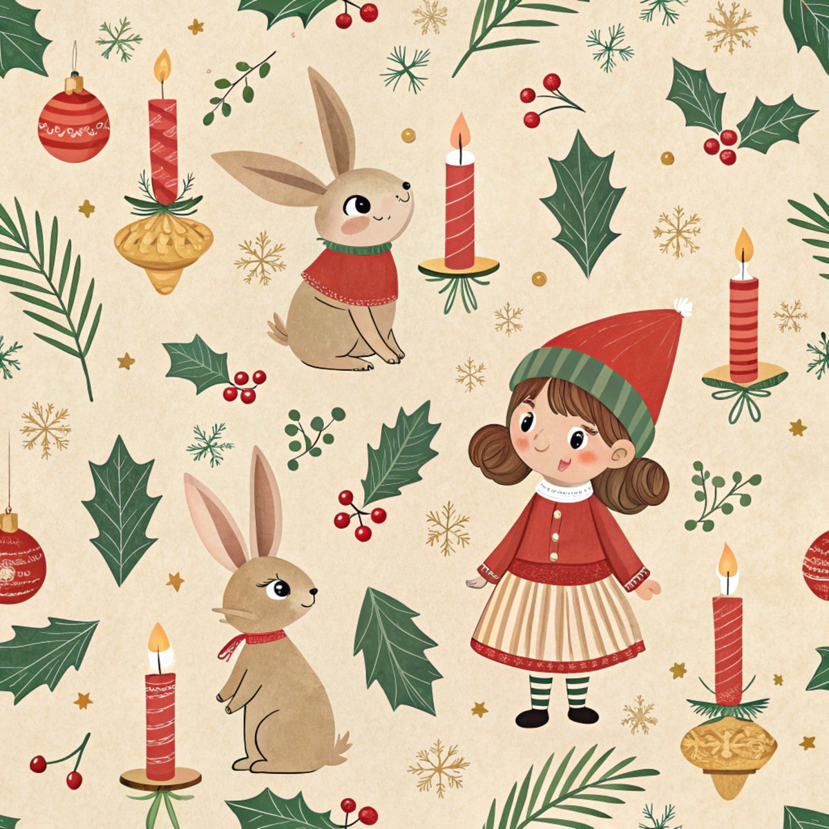Yuletide Hare Pattern 48 Fleece Fabric