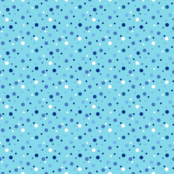 aqua blue, navy blue, light blue, white, polka dots, confetti dots, scattered circles, geometric pattern, random placement, cheerful mood,, fabric panel, ocean colors, sky blue, playful design, dot pattern, circular motifs, varying sizes, seamless repeat, contemporary style