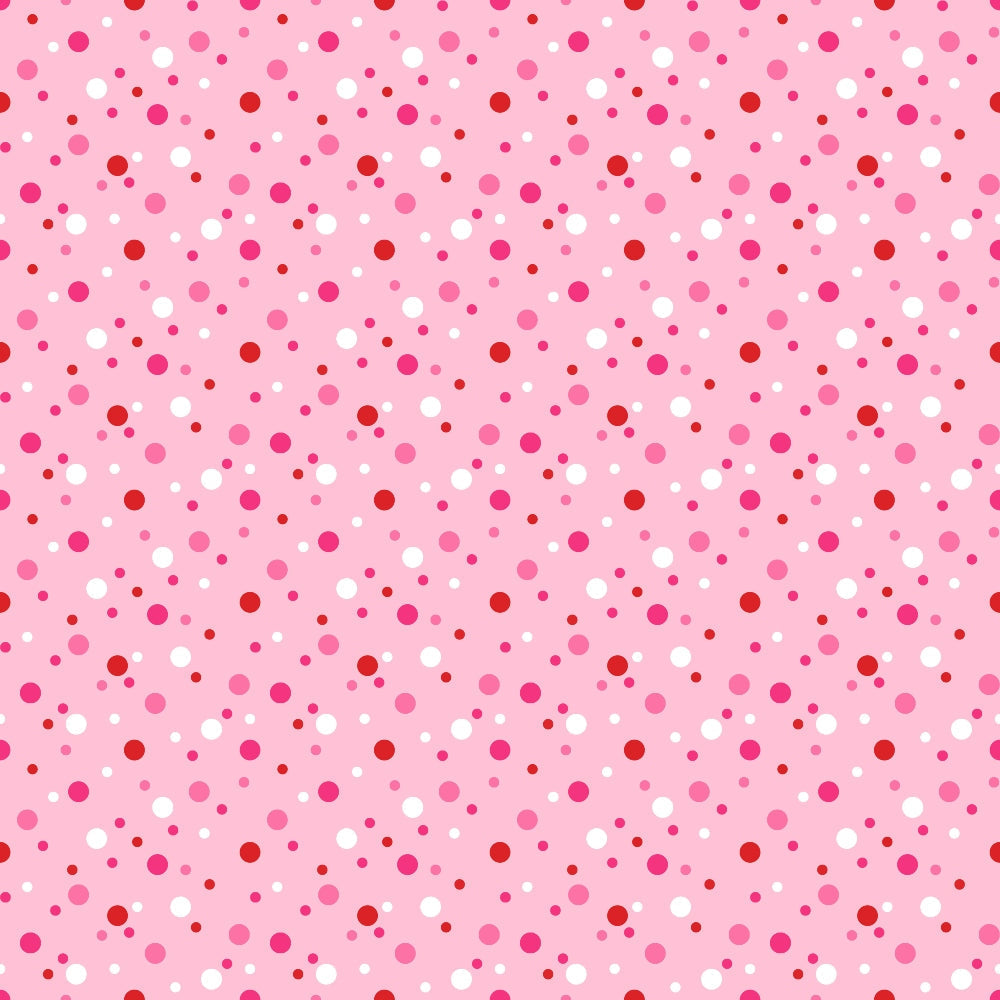 Holiday Sprinkles Pattern 6 pink, red, white and coral sprinkle dots on rosy fleece fabric