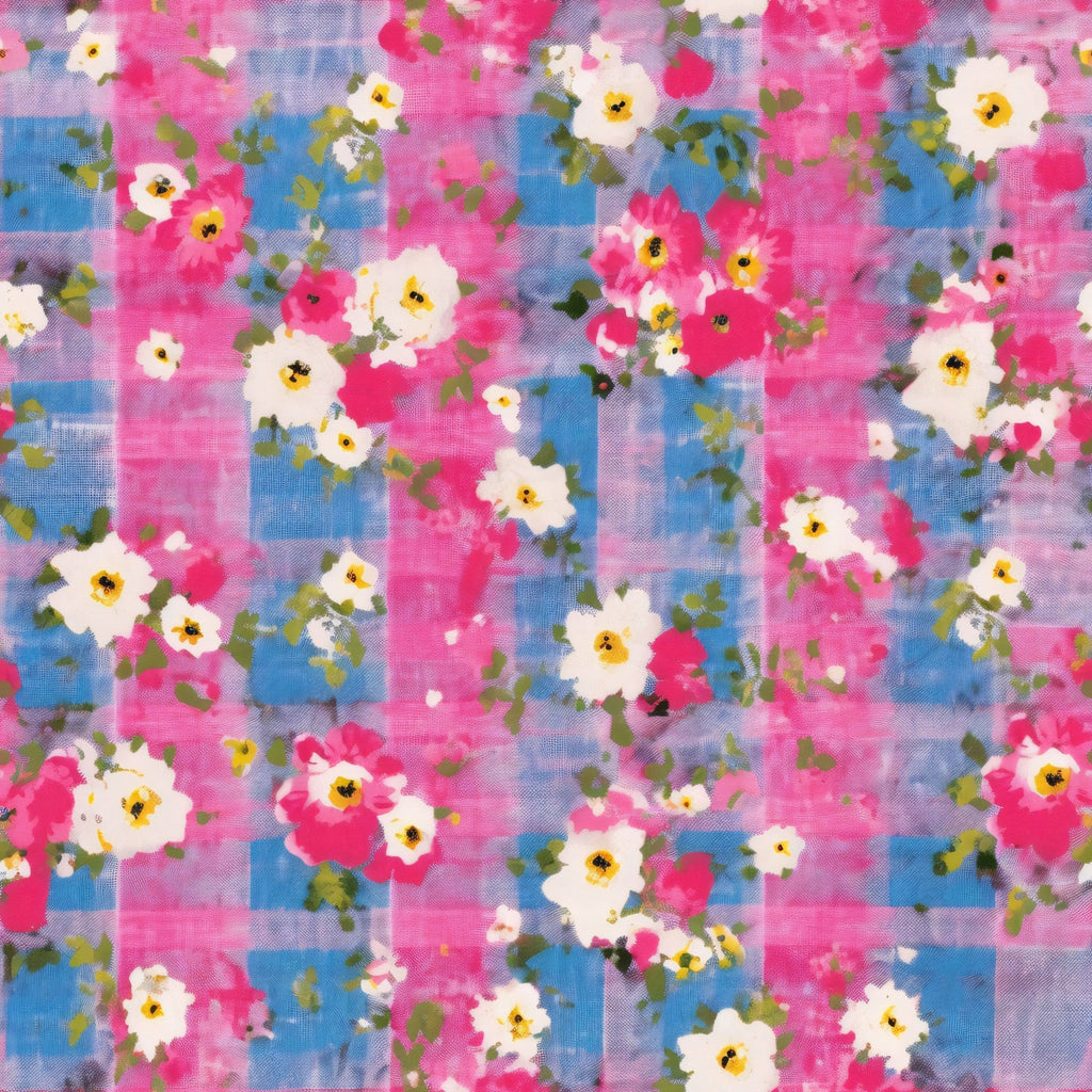 Faded Gingham Blooms Pattern 3 Fleece Fabric