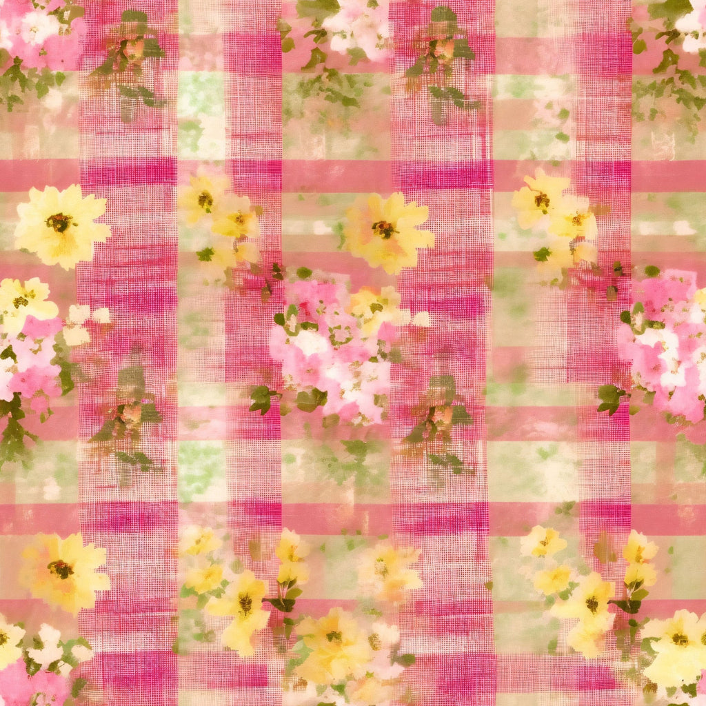 Faded Gingham Blooms Pattern 7 Fleece Fabric
