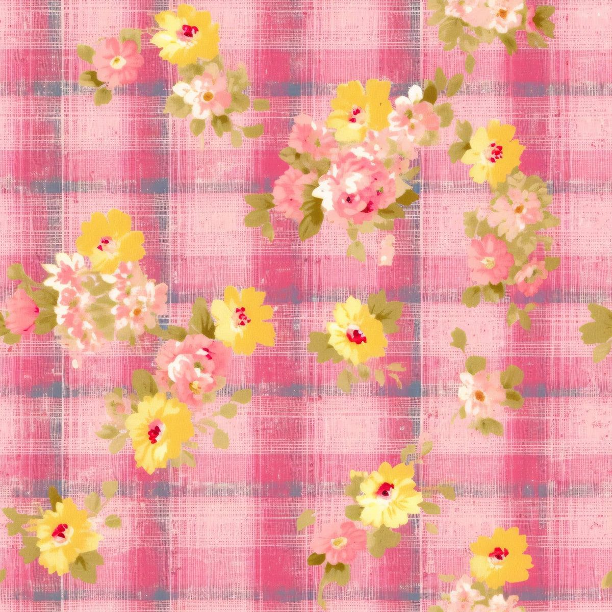 Faded Gingham Blooms Pattern 8 Fleece Fabric