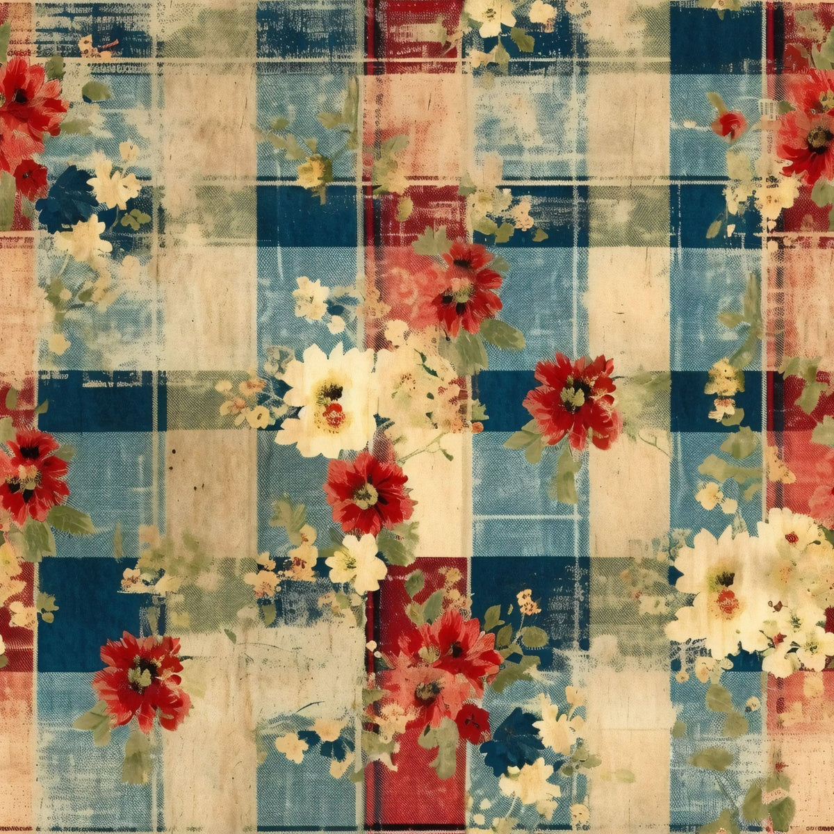 Faded Farmhouse Blooms Pattern 14 Fleece Fabric