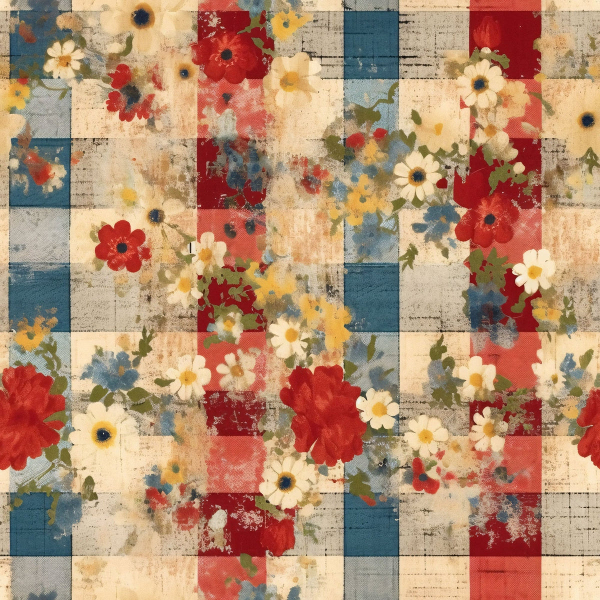 Faded Farmhouse Blooms Pattern 18 Fleece Fabric