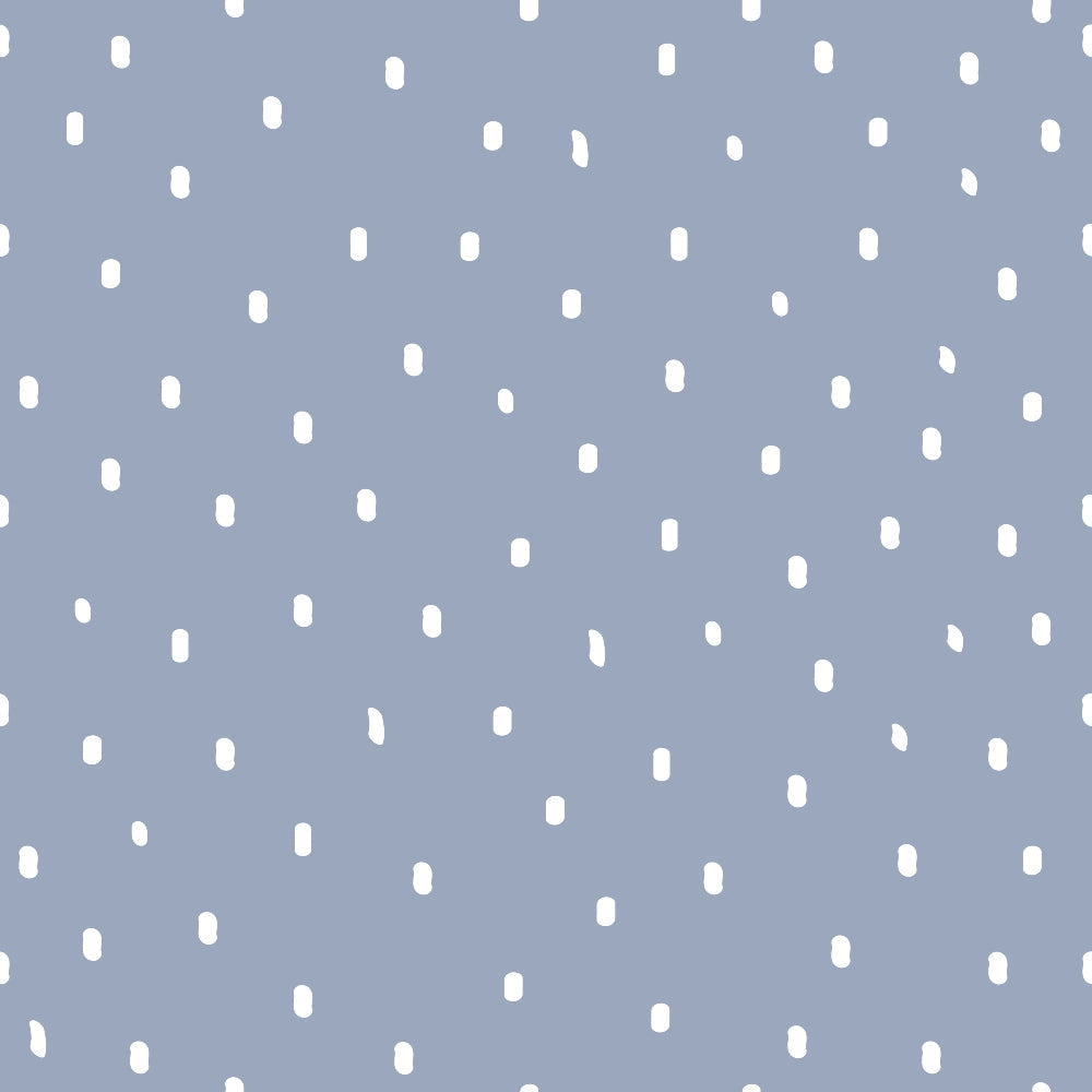 periwinkle blue, white dots, polka dot pattern, scattered dots, oval shapes, soft blue, pale blue, dusty blue,, fabric panel, geometric pattern, dotted design, nursery fabric, baby fabric, soft pattern, gentle design, cotton fabric, crafting material, sewing fabric