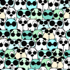 cute dogs, sunglasses, mint green, turquoise, cream, white, black, repeating pattern, cartoon style, playful, whimsical, animal faces, geometric arrangement,, fabric panel, pet theme, cool dogs, stylized animals, contemporary design, crafting material