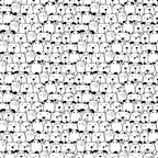 black and white, monochrome, cute dogs, dog faces, animal pattern, repeating design, cartoon style, whimsical, pet themed,, fabric panel, craft material, sewing fabric, playful mood, sketched illustration, dense pattern, adorable pets, dog lover, minimalist colors, hand-drawn style