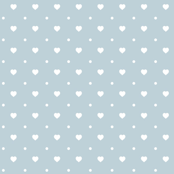 soft blue, pastel blue, white hearts, polka dots, geometric pattern, romantic design, sweet motif, repeating pattern,, fabric panel, nursery theme, baby fabric, delicate design, minimalist style, soft palette, heart shapes, dotted background, gentle pattern, crafting material, sewing fabric