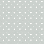 sage green, mint green, white hearts, small dots, geometric pattern, repeating motif, polka dots, heart shapes, soft pastel,, fabric panel, romantic design, nursery fabric, baby quilt, crafting material, sewing fabric, delicate pattern, minimalist design, sweet motifs