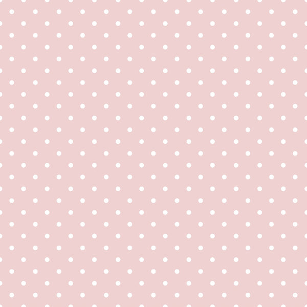 pastel pink, white polka dots, small dots, regular pattern, soft pink background, minimalist design, simple geometric, sweet aesthetic,, fabric panel, delicate pattern, feminine colors, nursery fabric, baby quilt, crafting material, sewing fabric, repeating motif, gentle mood, vintage inspired