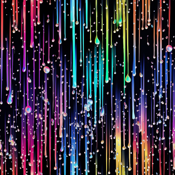 dripping pattern, rainbow colors, liquid drops, vertical stripes, multicolored, bright colors, neon colors, vibrant hues, drip effect, flowing design,, fabric panel, modern pattern, contemporary design, colorful droplets, streaming lines, gradient colors, artistic pattern, crafting fabric, sewing material