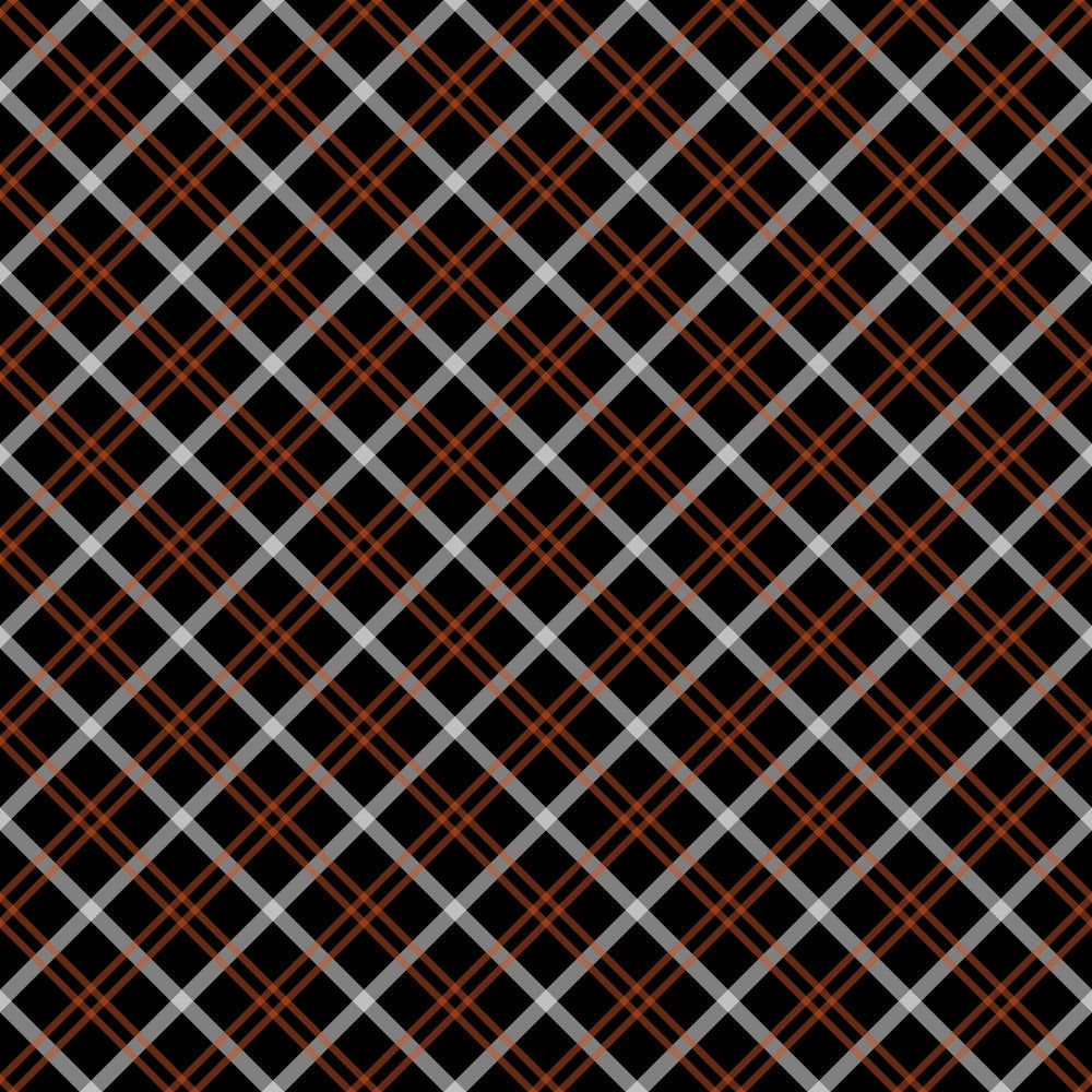 orange, black, gray, plaid pattern, diagonal stripes, crosshatch design, geometric pattern, fall colors, autumn theme,, fabric panel, intersecting lines, woven appearance, seasonal fabric, craft material, sewing fabric, repetitive pattern, angular design