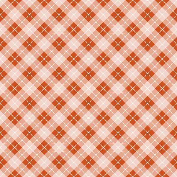 fall orange, coral, peach, salmon, rust, plaid pattern, diagonal stripes, argyle design, checkered, geometric, autumn colors,, fabric panel, warm tones, seasonal, harvest colors, crosshatch pattern, diamond shapes, woven texture