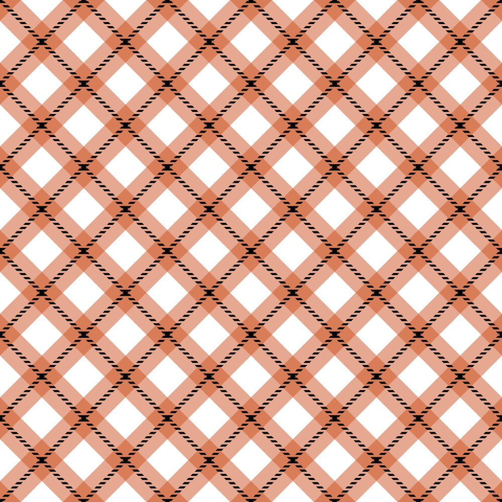 fall orange, coral pink, peach, white, black stripes, diagonal plaid, checkered pattern, crisscross design, geometric,, fabric panel, autumn colors, warm tones, intersecting lines, rope texture, seasonal fabric, craft material, patchwork suitable