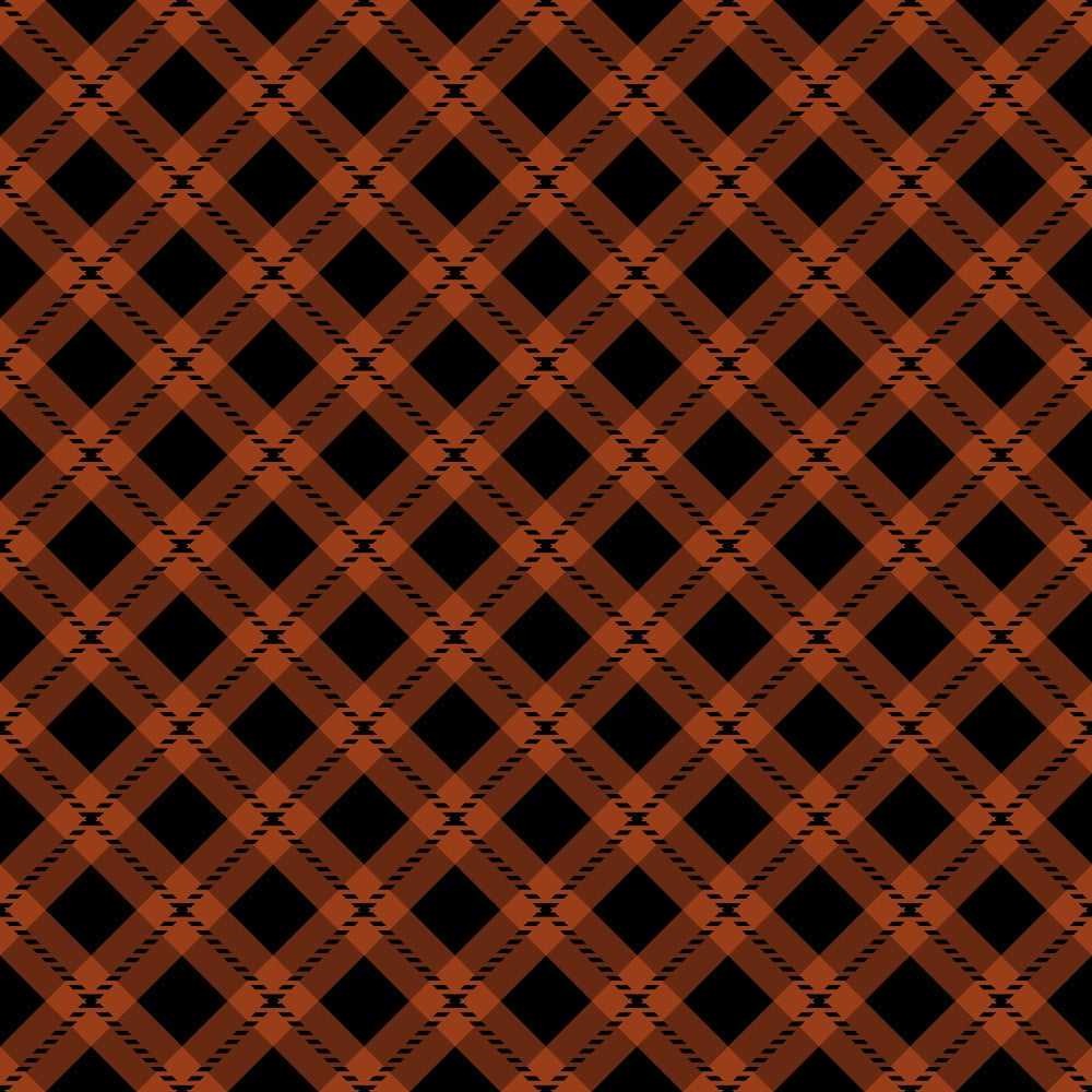 fall orange, burnt orange, black, plaid pattern, diagonal plaid, geometric design, lattice pattern,, fabric panel, autumn colors, seasonal fabric, halloween colors, crosshatch design, diamond lattice, woven appearance, craft fabric, sewing material, orange and black, fall theme, geometric plaid