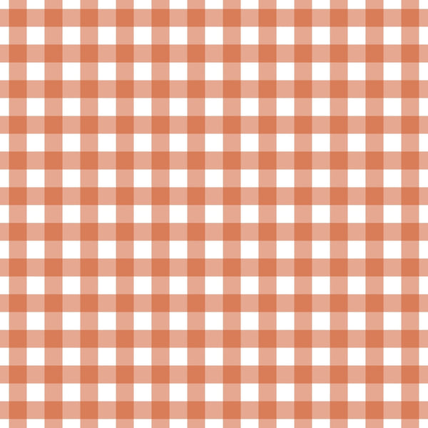 orange, white, plaid, gingham, checkered pattern, fall colors, autumn,, fabric panel, geometric design, rustic orange, peach tones, woven look, crafting material, seasonal fabric, warm tones, country style, checker squares