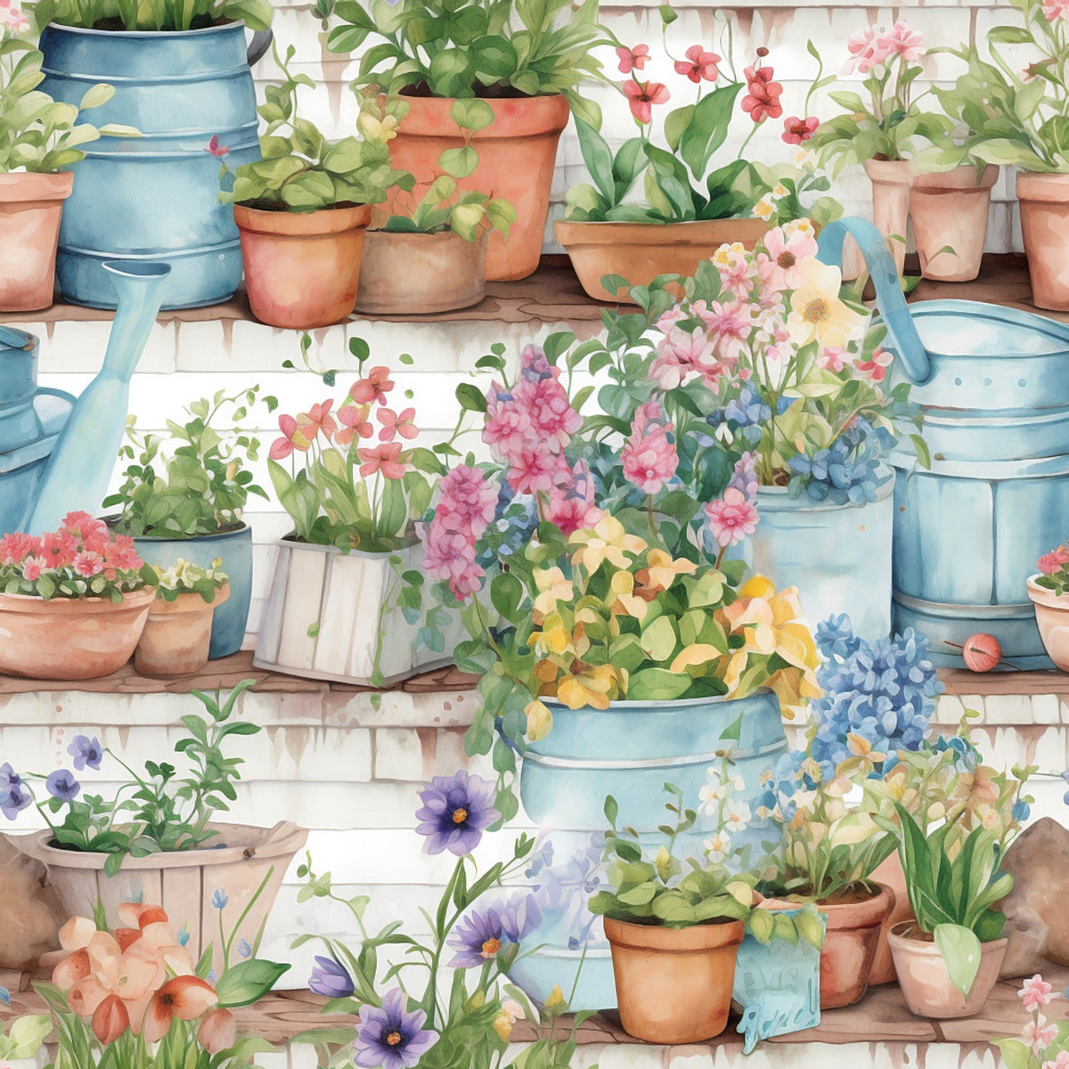 Potting Shed Pattern 2 Fleece Fabric