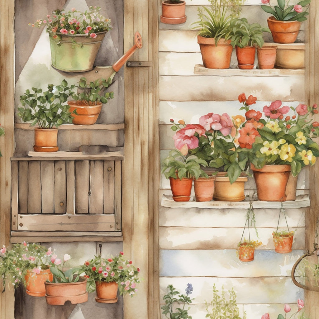 Potting Shed Pattern 5 Fleece Fabric