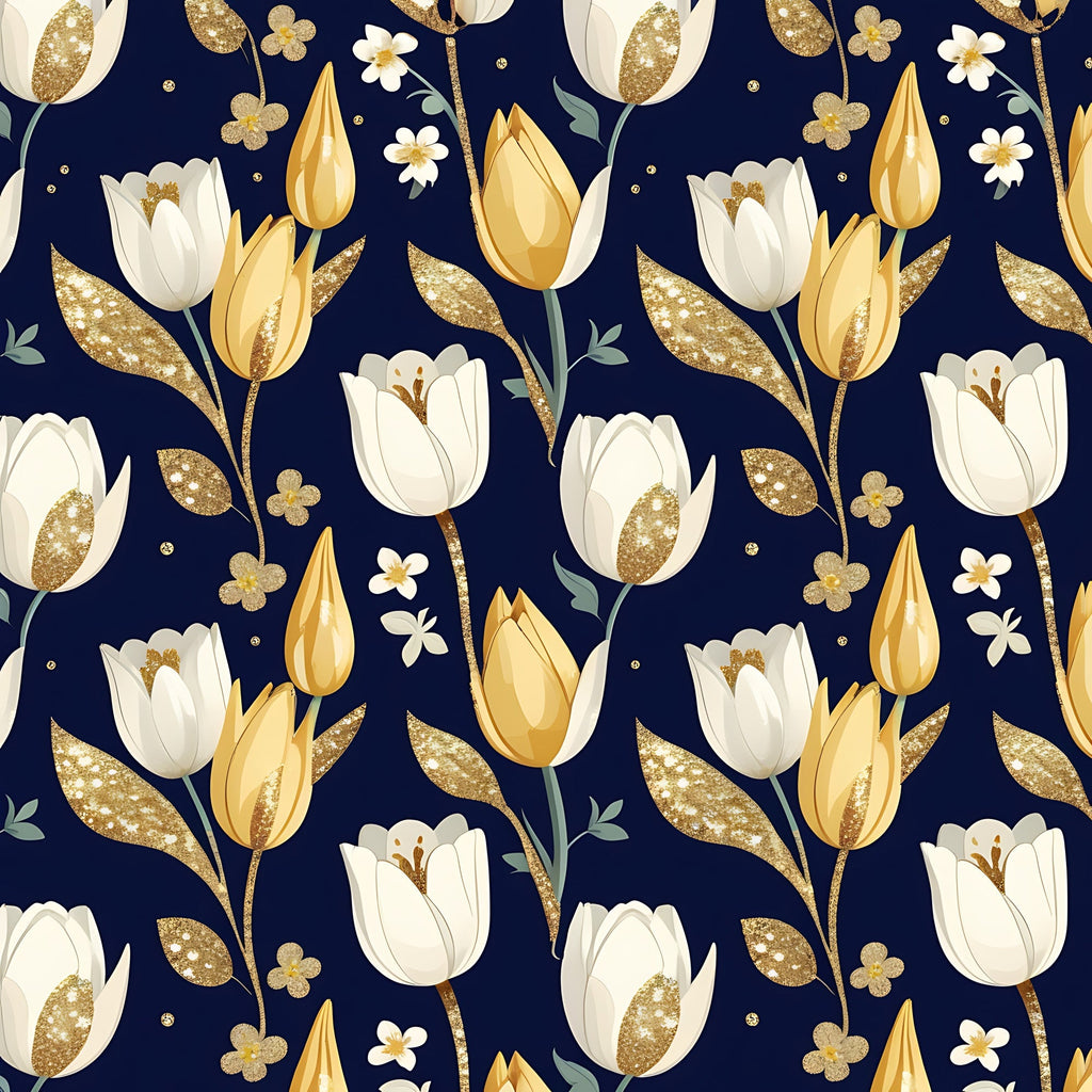 Gilded Midnight Tulips Pattern 9 Fleece Fabric