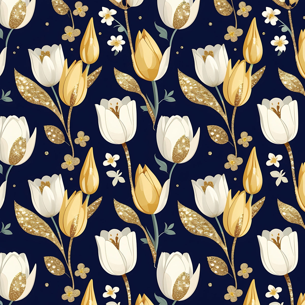 Gilded Midnight Tulips Pattern 9 Fleece Fabric