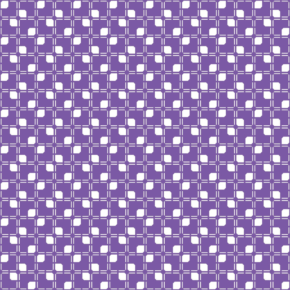 purple, white, geometric pattern, squares, rounded squares, repeating motif, grid layout,, fabric panel, halloween basics, geometric design, purple background, white shapes, tessellation, modern pattern, crafting fabric, sewing material, cotton fabric, coordinating basic