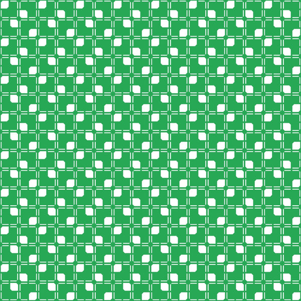 green, white, geometric pattern, squares, grid design, repeating motif,, fabric panel, halloween basics, seasonal fabric, craft fabric, sewing material, patchwork design, tessellation, retro style, mod pattern, two-tone design, angular shapes, uniform pattern, structured layout