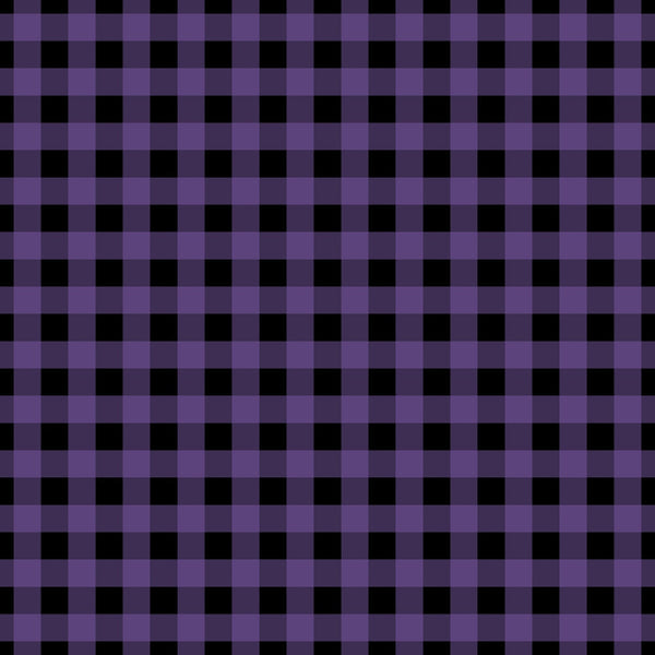 purple, black, plaid pattern, checkered design, gingham, halloween colors, spooky theme,, fabric panel, geometric pattern, alternating squares, seasonal fabric, craft material, sewing supply, autumn colors, gothic colors, repeating motif, textile design, halloween crafts