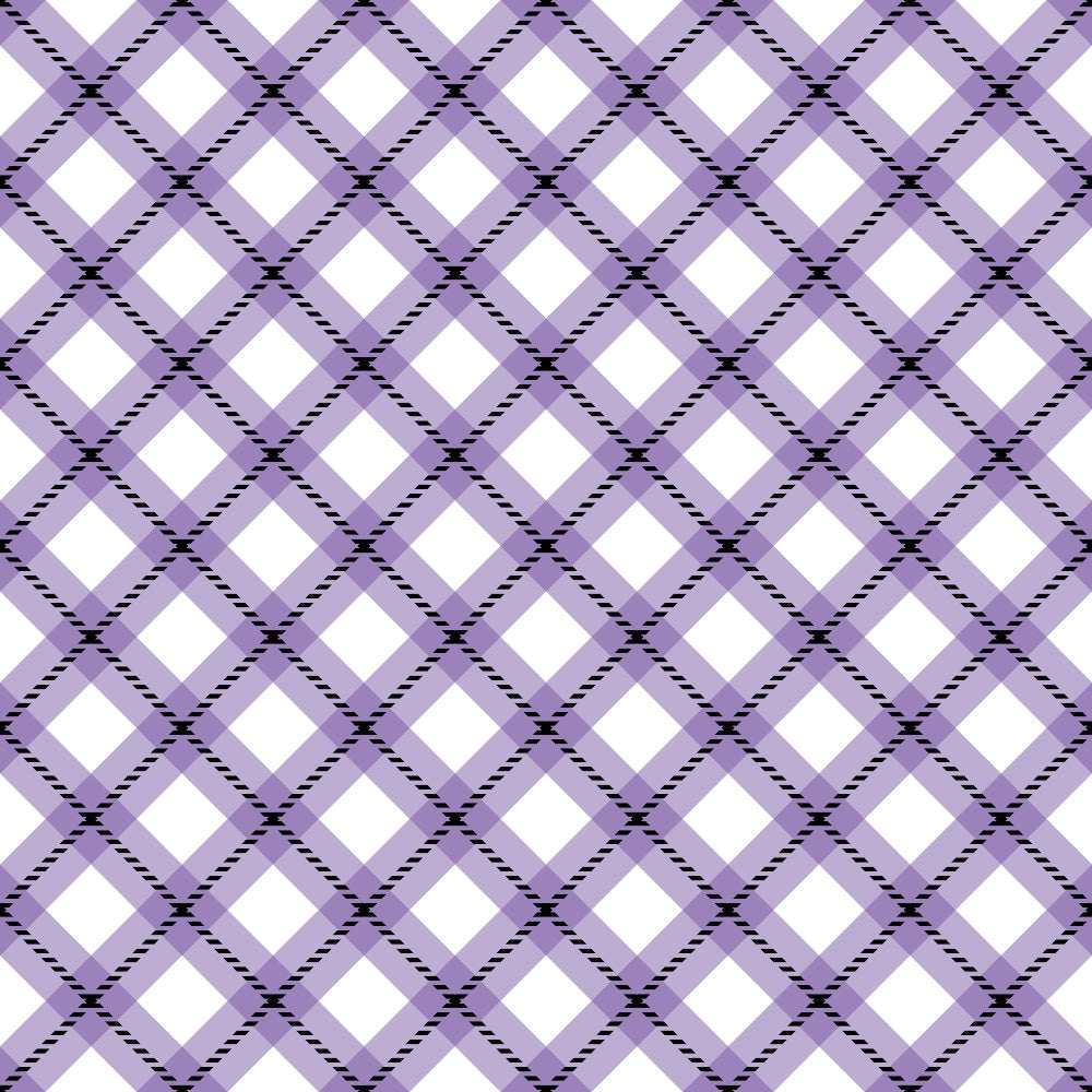 purple plaid, lavender, white diamonds, geometric pattern, checkered design, diagonal stripes,, fabric panel, halloween themed, seasonal fabric, repeating pattern, gingham style, woven texture, craft fabric, sewing material, purple tones, diamond shapes, crosshatch pattern