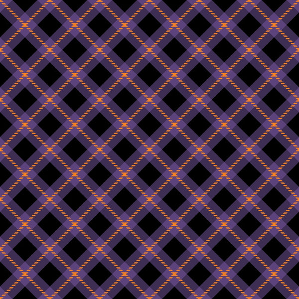 halloween plaid, purple plaid, orange accents, black diamonds, diagonal pattern, geometric design, checkered fabric,, fabric panel, halloween colors, rope texture, diamond grid, autumn colors, seasonal fabric, craft fabric, patchwork material, halloween theme, purple and orange, woven appearance