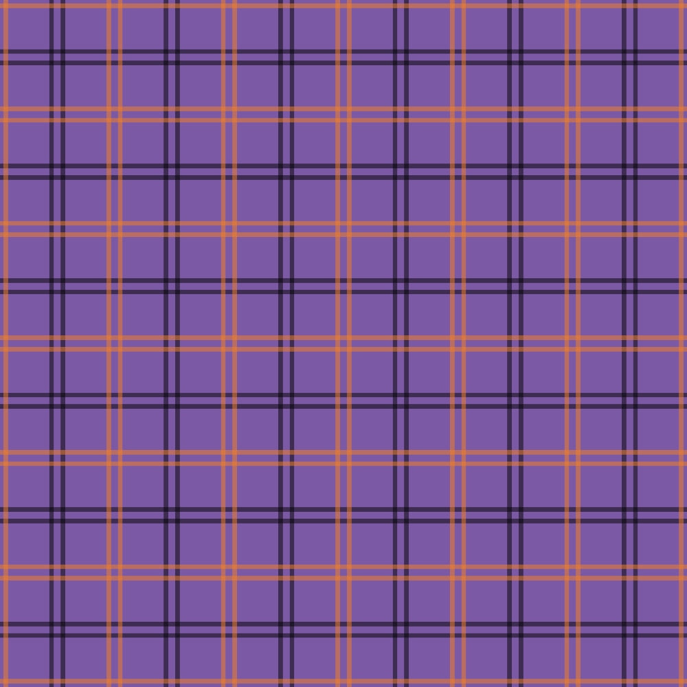 purple, orange, black, plaid pattern, tartan, checkered, grid lines, intersecting stripes, halloween colors, autumn, fall season,, fabric panel, geometric design, repeating pattern, craft fabric, sewing material, seasonal fabric, halloween themed