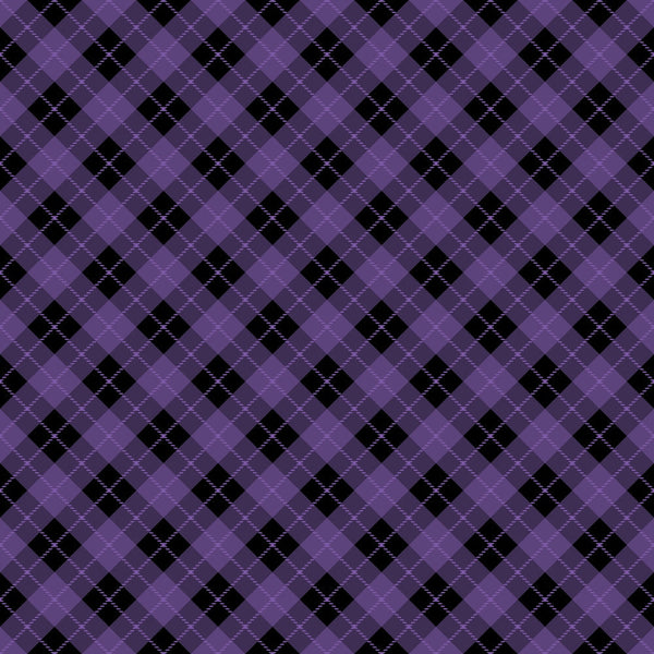purple, black, plaid, argyle pattern, diagonal lines, checkered, halloween themed,, fabric panel, gothic colors, geometric design, crosshatch texture, seasonal fabric, autumn colors, spooky theme, craft fabric, sewing material, repeating pattern, diamond shapes