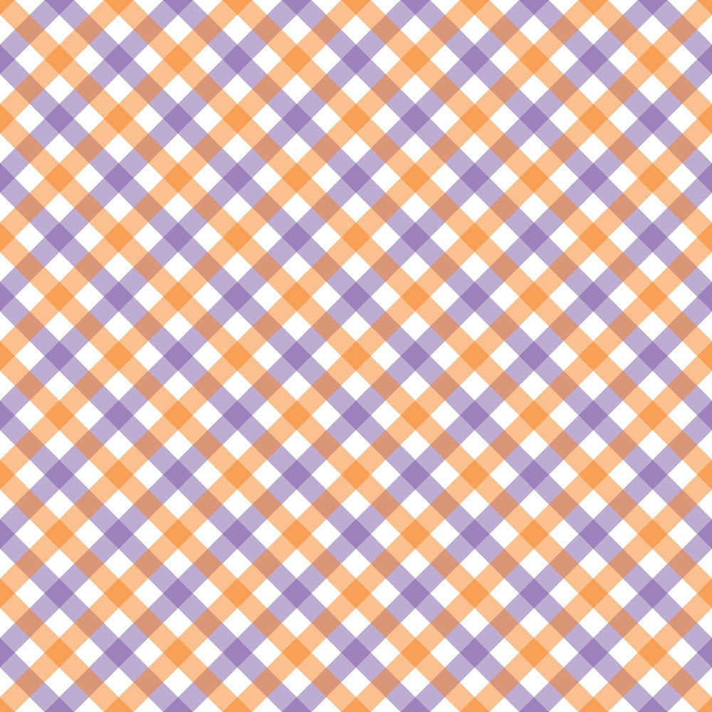 orange, purple, white, plaid pattern, diagonal stripes, gingham check,, fabric panel, halloween colors, autumn theme, geometric design, checkered pattern, seasonal fabric, craft material, sewing supplies, halloween plaid, festive colors, woven appearance
