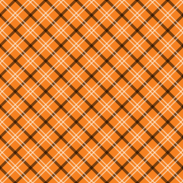 orange, brown, white, plaid pattern, diagonal stripes, tartan, checkered, geometric design, halloween colors, autumn colors,, fabric panel, seasonal fabric, crosshatch pattern, woven look, fall themed, halloween plaid, orange plaid, brown stripes, cotton fabric
