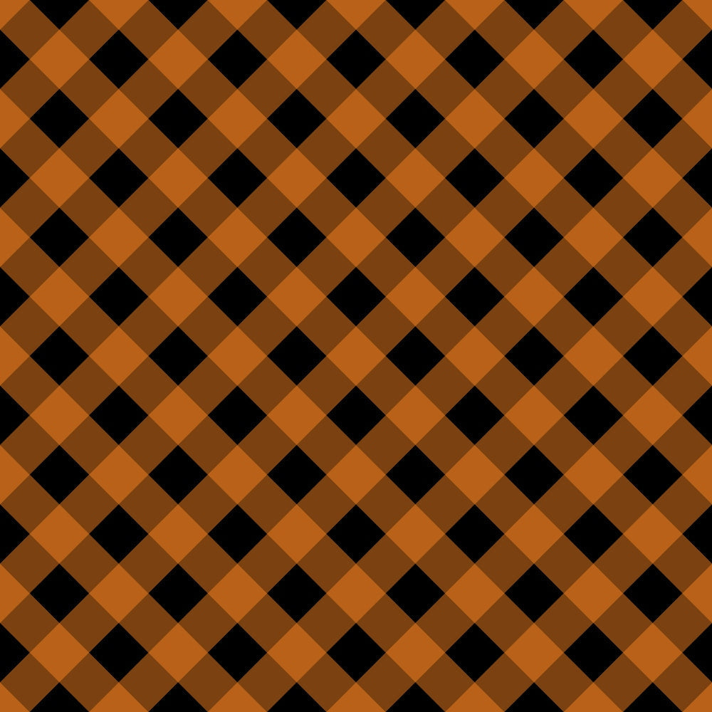 orange, black, brown, plaid pattern, diagonal gingham, checkered design, halloween colors, autumn fabric,, fabric panel, geometric pattern, buffalo plaid, seasonal fabric, halloween themed, festive plaid, diamond pattern, woven look, fall colors, craft fabric, halloween quilting