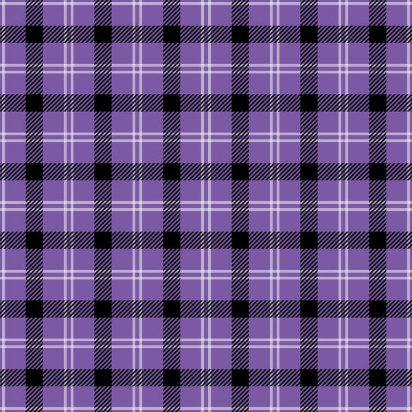 purple plaid, black accents, diagonal stripes, checkered pattern, geometric design,, fabric panel, halloween themed, gothic colors, repeating pattern, crosshatch lines, tartan style, autumn colors, seasonal fabric, craft material, sewing supplies, textile design, coordinating colors, grid pattern