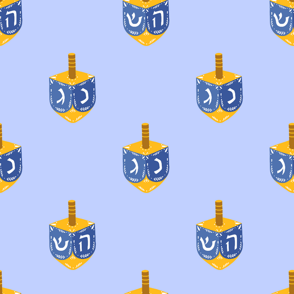 blue, yellow, purple, lavender, dreidel, spinning top, hebrew letters, hanukkah, festival of lights, jewish holiday, repeating pattern, geometric design, religious symbols, winter celebration,, fabric panel, seasonal motif, cultural tradition, holiday fabric, decorative pattern