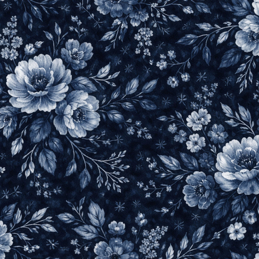 Cobalt Batik Blooms Pattern 29 Fleece Fabric