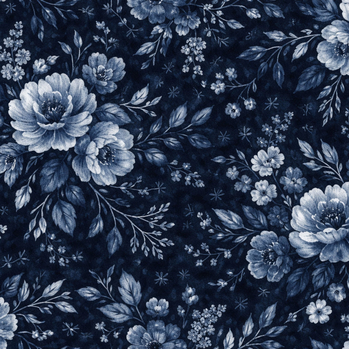 Cobalt Batik Blooms Pattern 29 Fleece Fabric