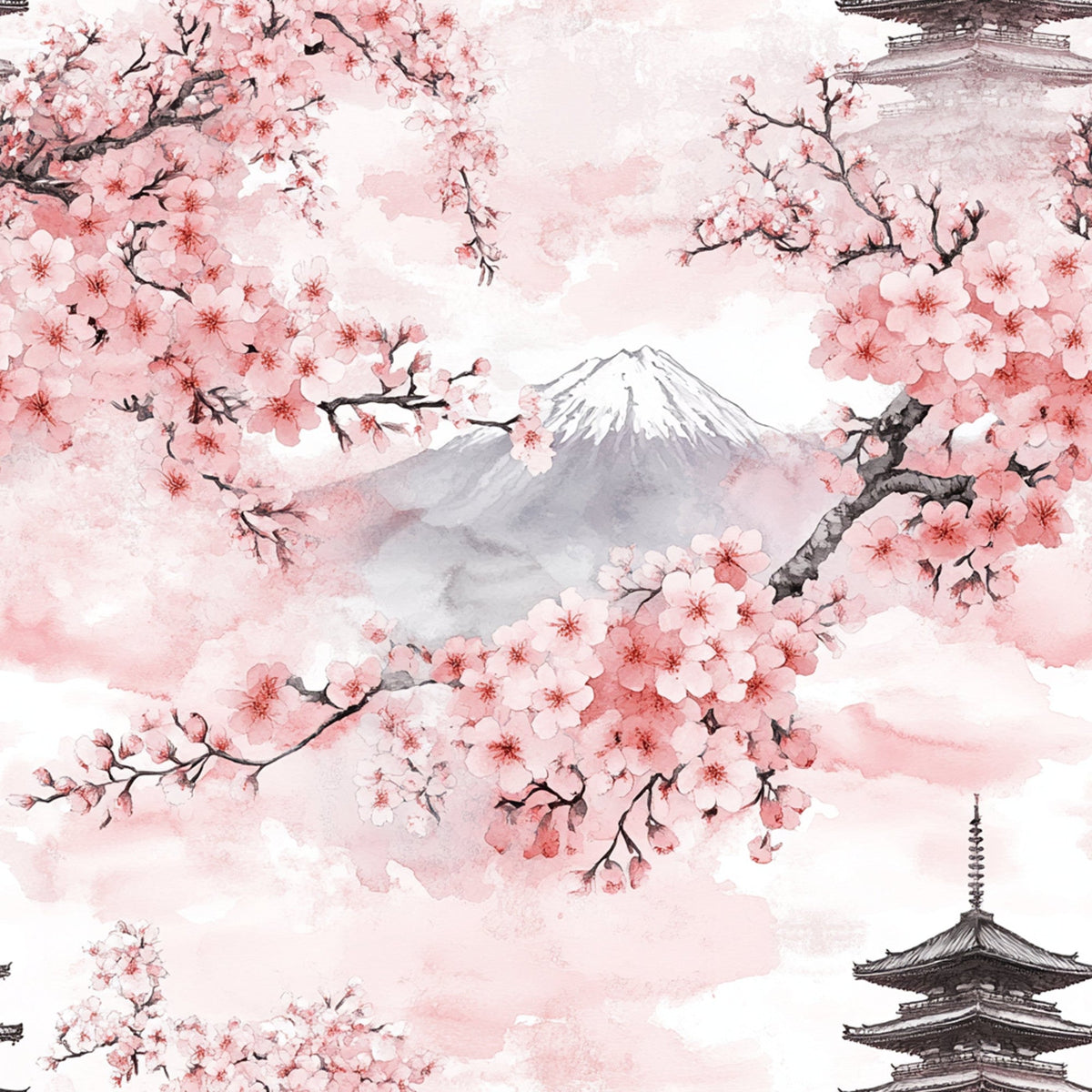 Sakura Summit Pattern 1 Fleece Fabric
