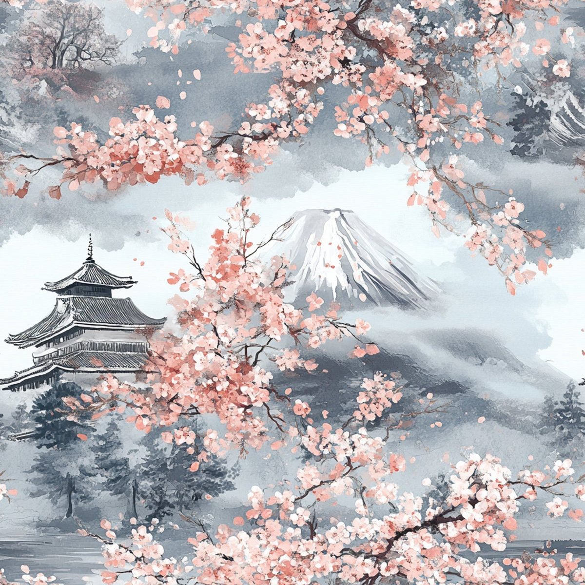 Sakura Summit Pattern 3 Fleece Fabric