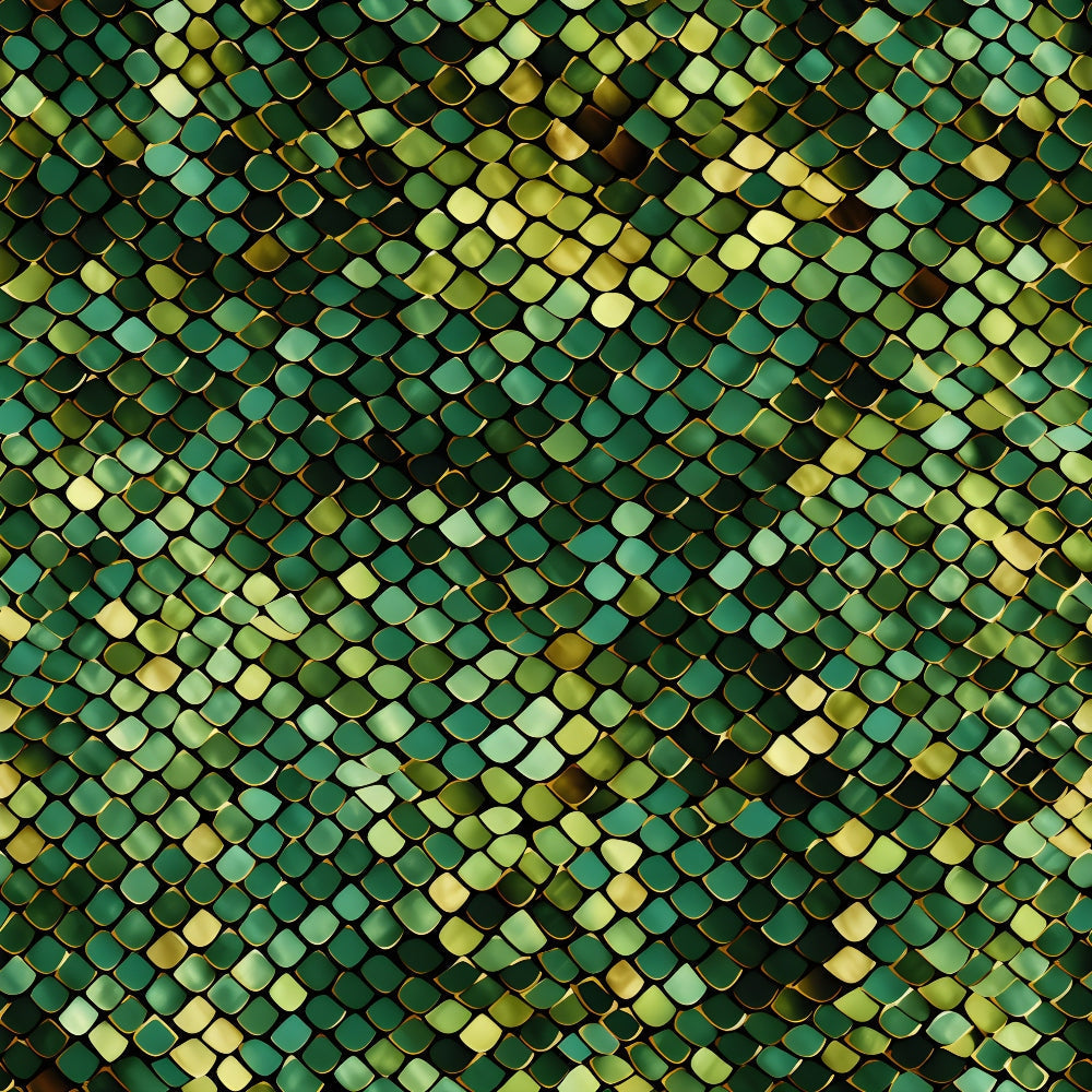 jungle pattern, animal skin texture, reptile scales, snake skin, green tones, emerald green, lime green, yellow accents, golden highlights, camouflage design, tropical theme, exotic pattern,, fabric panel, nature inspired, wilderness motif, textured appearance, geometric scales, overlapping pattern, safari theme