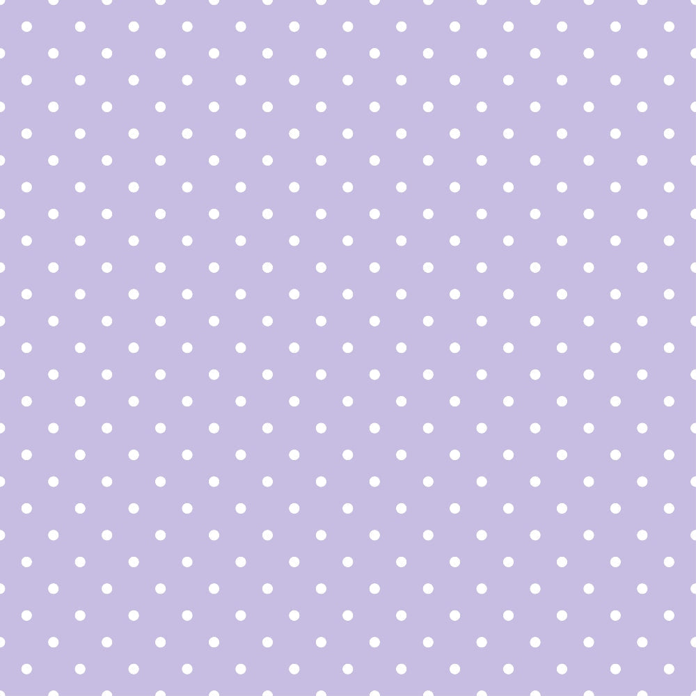 lavender, purple, white dots, polka dot pattern, small dots, regular spacing, geometric design, cotton fabric, quilting material, fabric panel, cute aesthetic, soft colors, pastel purple, repeating pattern, crafting fabric, sewing material, kawaii style, sweet design, spotted fabric, dotted background