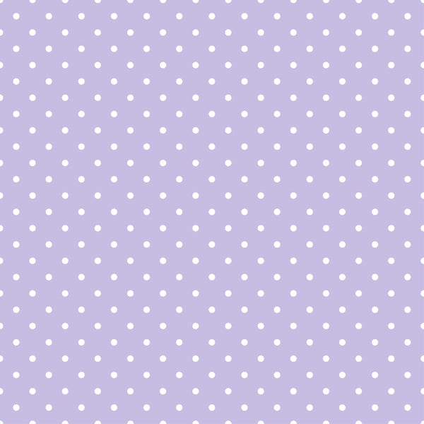 lavender, purple, white dots, polka dot pattern, small dots, regular spacing, geometric design, cotton fabric, quilting material, fabric panel, cute aesthetic, soft colors, pastel purple, repeating pattern, crafting fabric, sewing material, kawaii style, sweet design, spotted fabric, dotted background