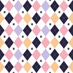 kawaii, halloween, cats,, fabric panel, argyle pattern, diamond shapes, pink, purple, orange, navy blue, white, cute animals, spiders, geometric design, pastel colors, seasonal fabric, autumn theme, playful mood, crafting material