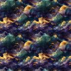 cosmic nebula, galaxy pattern, deep purple, teal green, golden yellow, starfield, space clouds, celestial design, astronomy theme,, fabric panel, leo zodiac, constellation motif, universe pattern, cosmic dust, interstellar clouds, night sky, ethereal mood, mystical atmosphere, repeating pattern