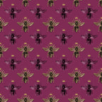 burgundy, maroon, purple, gold, yellow, bees, insects, crowns, royal motif, repeating pattern, nature inspired, regal design,, fabric panel, wings, geometric arrangement, vintage style, elegant pattern, coordinating colors, crafting material