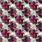 burgundy, magenta, deep purple, pink, green, black, white, floral pattern, roses, hydrangeas, peonies, botanical design, vintage flowers, ornate blooms,, fabric panel, romantic style, moody florals, rich colors, repeating pattern