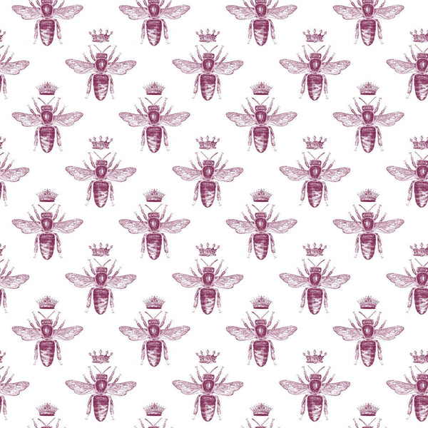 burgundy, maroon, wine red, bee pattern, honeybee, insect motif, crown design, vintage illustration, botanical style,, fabric panel, repeating pattern, detailed wings, nature theme, apiary, beekeeping, antique drawing, etched style, garden insects, royal crowns