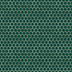 dark green, gold, honeycomb pattern, hexagonal design, geometric pattern, bee-inspired,, fabric panel, nature motif, repeating pattern, emerald green, golden yellow, beehive structure, modern geometric, craft fabric, sewing material, tessellation, uniform pattern, structured design